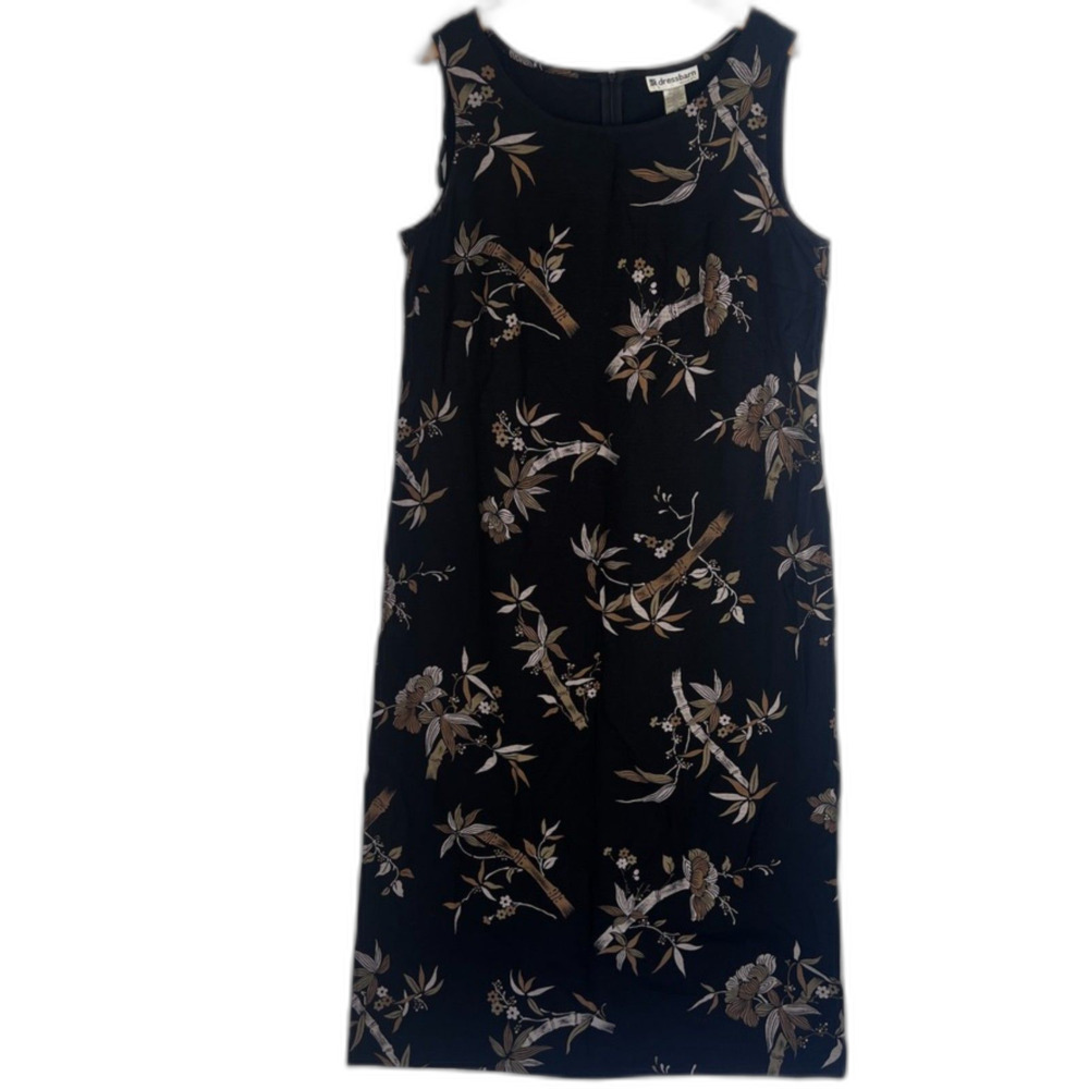 Dressbarn Black Floral Print Sleeveless Shift Maxi Dress‎ Back Zip Size 16W